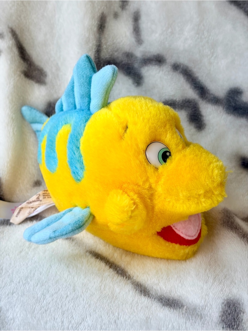 1989 Vintage Disney’s The Little Mermaid “Flounder” 7” Plush Toy by Applause Co.